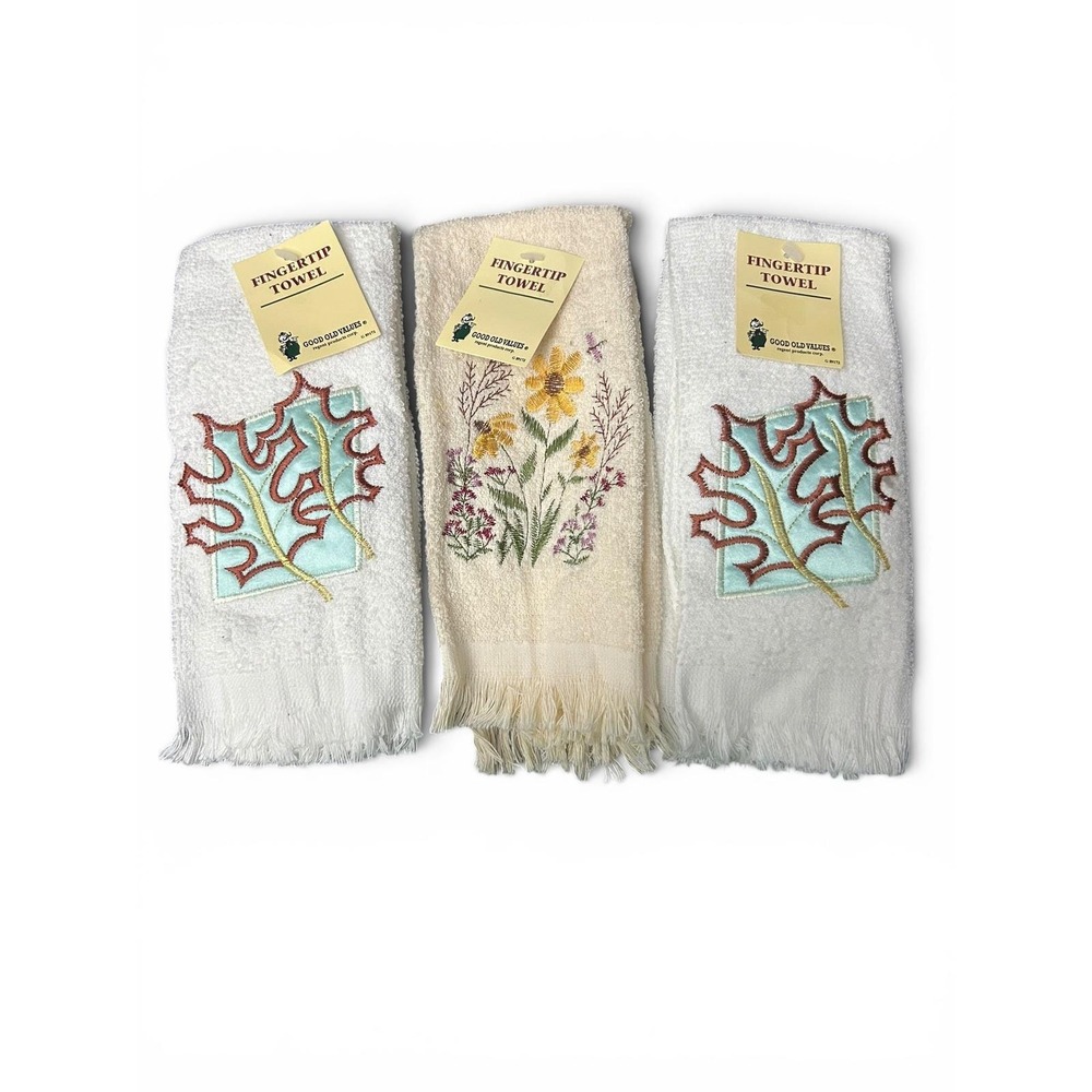 Vintage Regent Products Embroidered Fingertip Guest Towel Set of 3 Autumn Floral